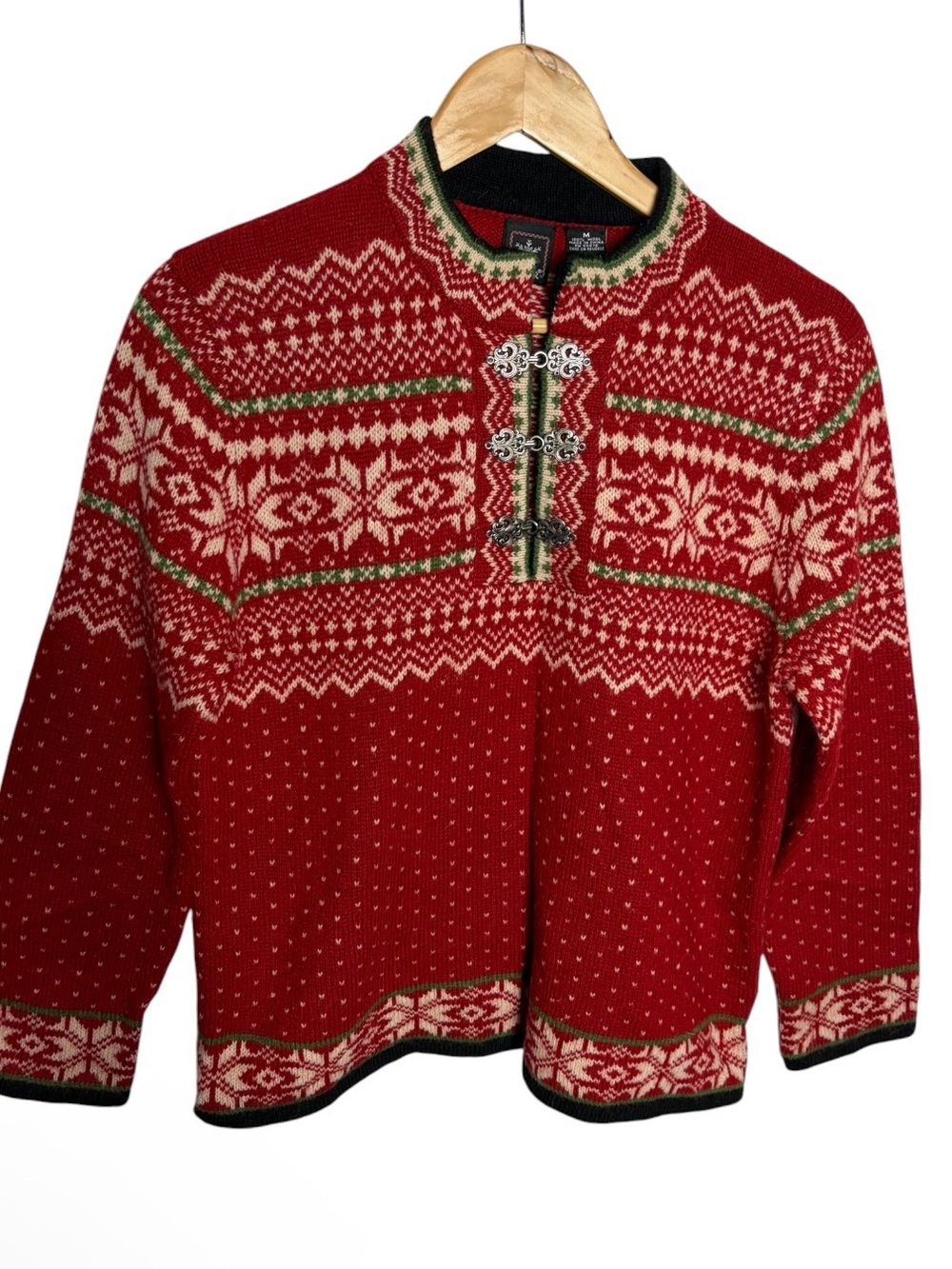 Vintage Skyr red Icelandic Nordic fair Isle wool sweater size M